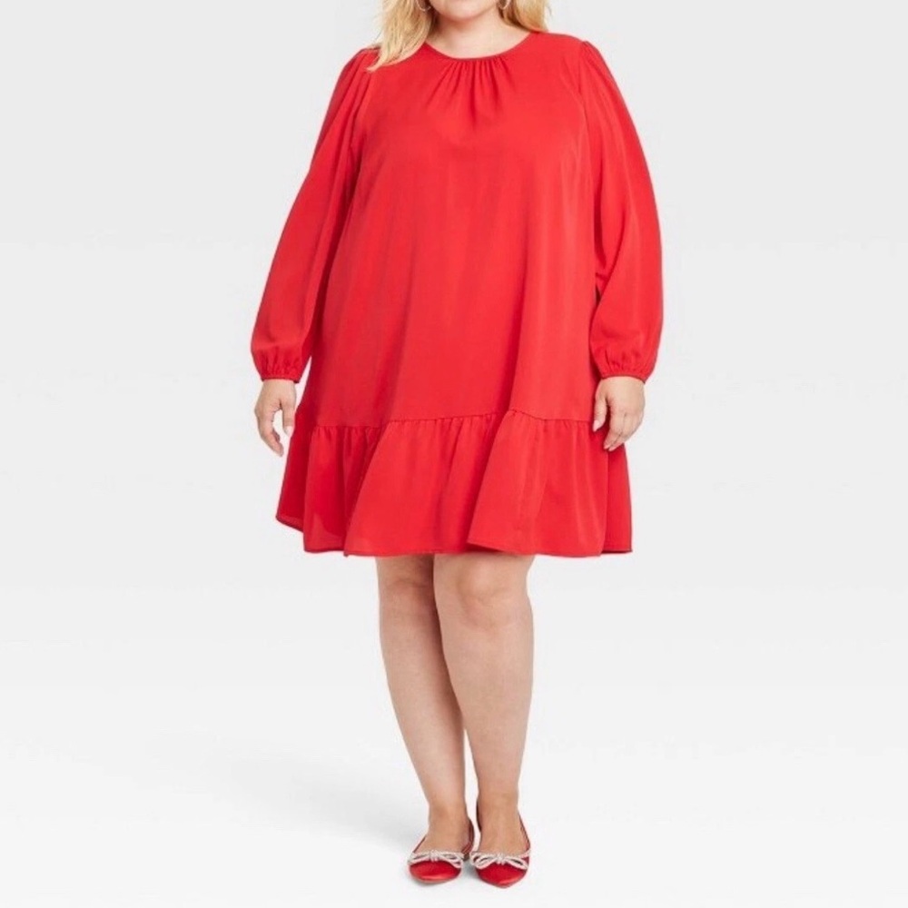 Ava & Viv Red Ruffled Bishop Sleeve Sundress
